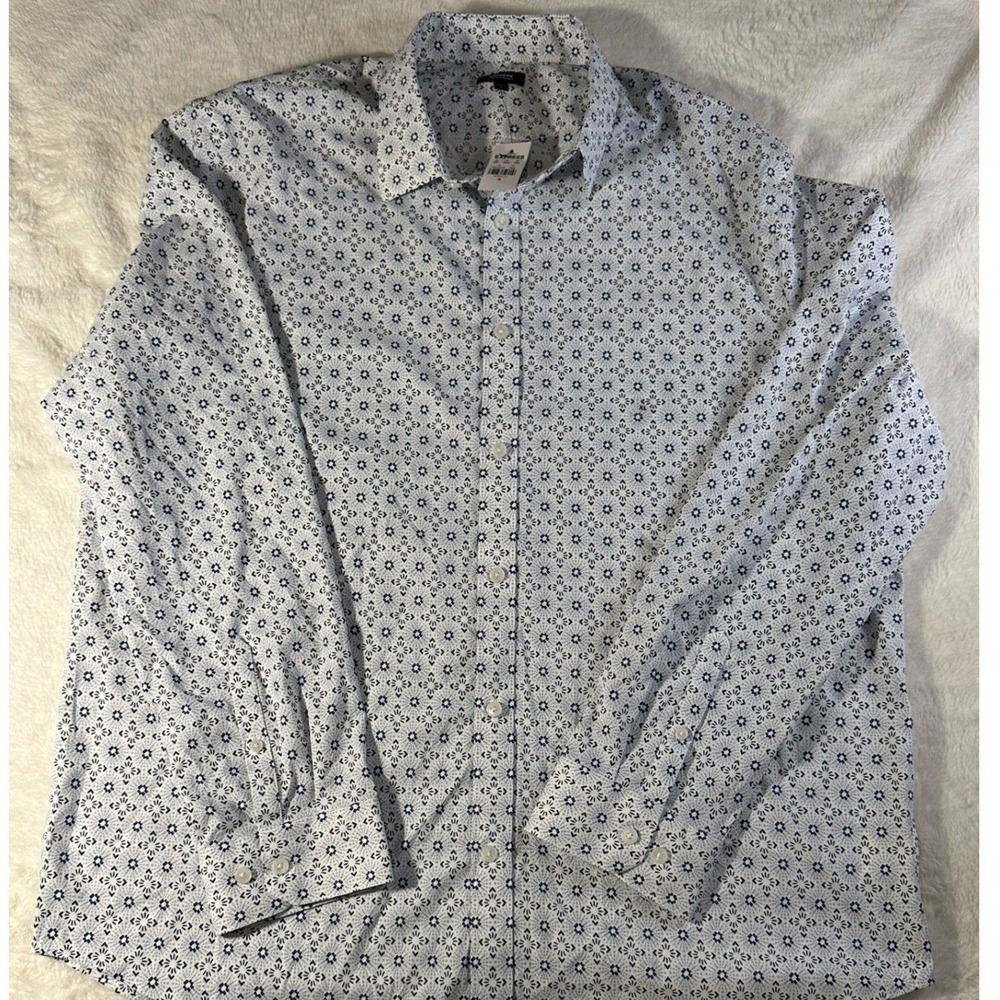 Express‎ Slim Performance Dress Shirt Mens XL Blue White Geometric Print Button